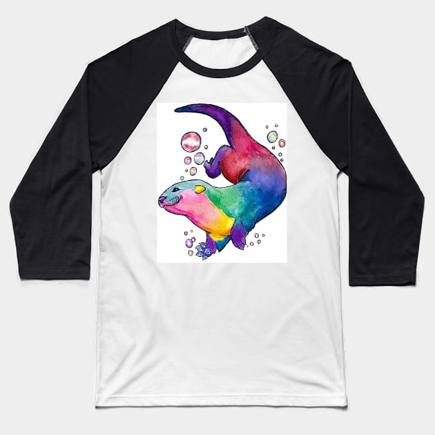 Rainbow Otter Baseball T-Shirt by AcaciaRogers